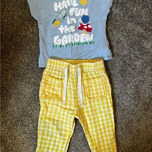 Old Navy Yellow Checkered Pants and graphic tee set